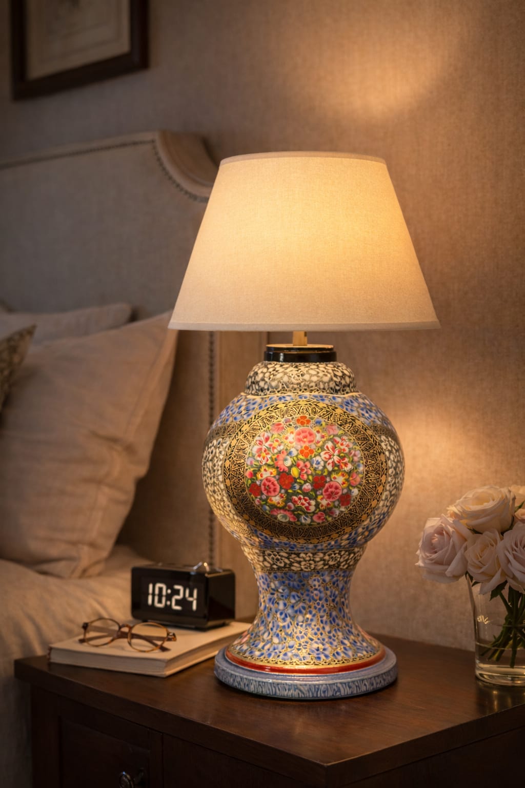 Antique Paper Mache Table Lamp with kashmiri floral art, handmade paper mache table lamp 